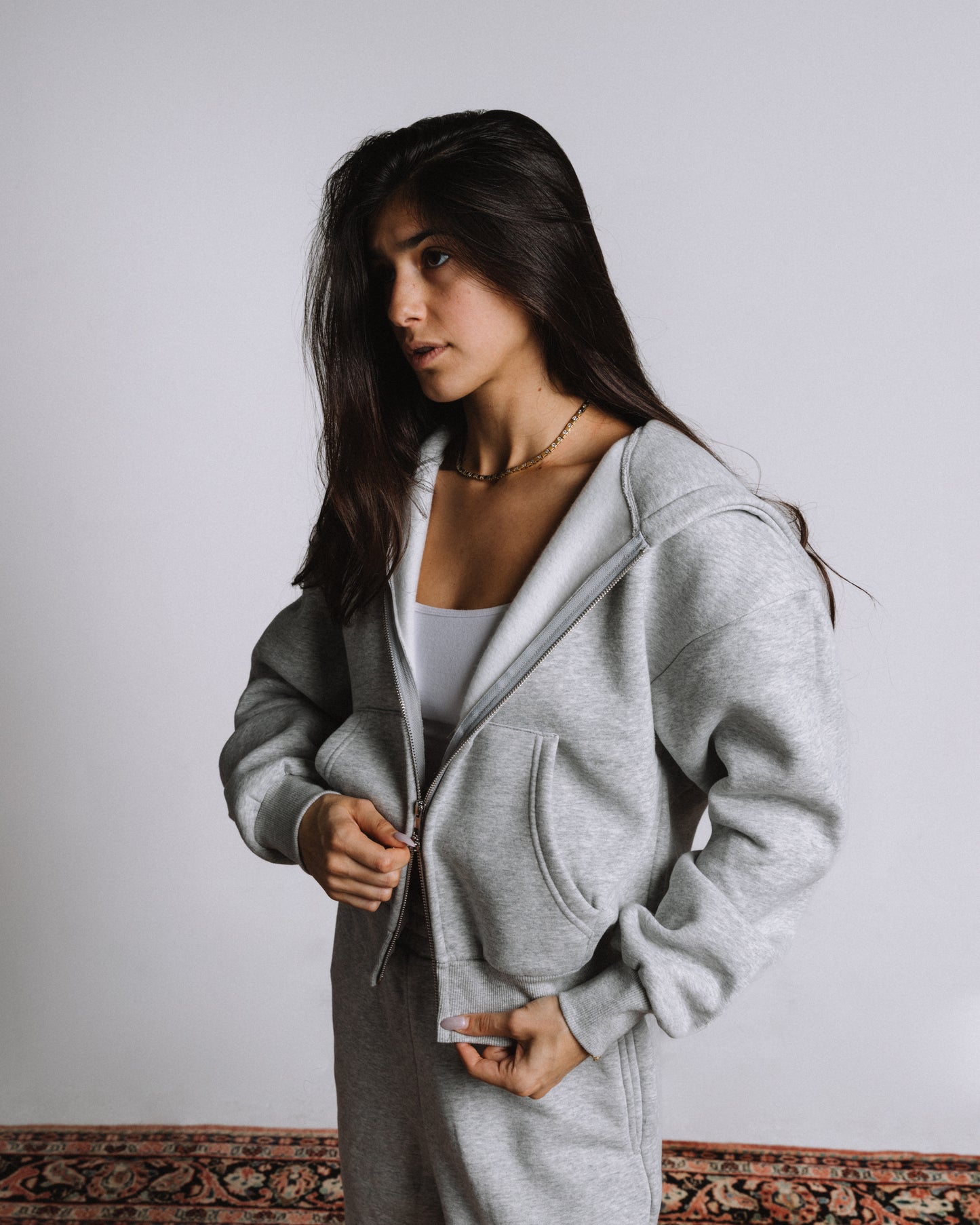 Heather Gray Crop Zip Up Hoodie