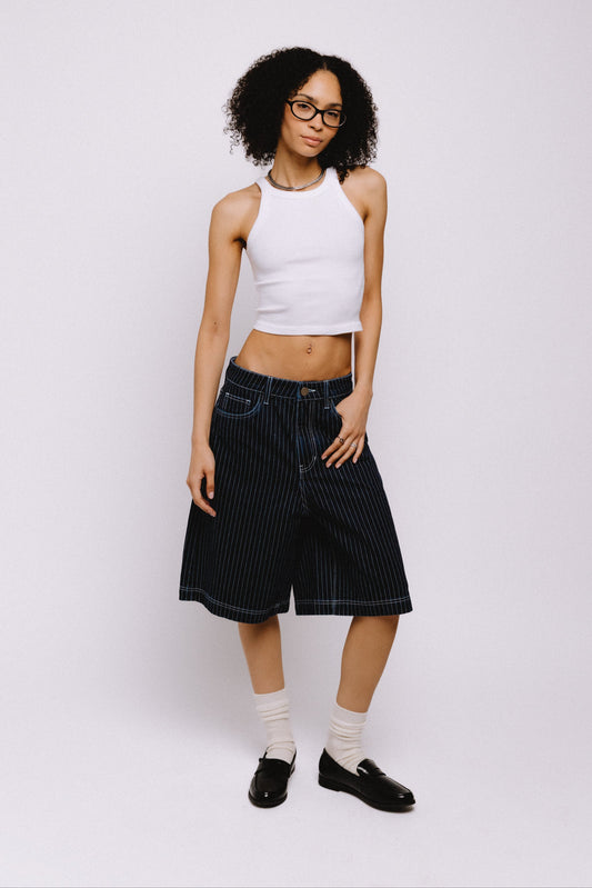 Pinstripe Denim Shorts