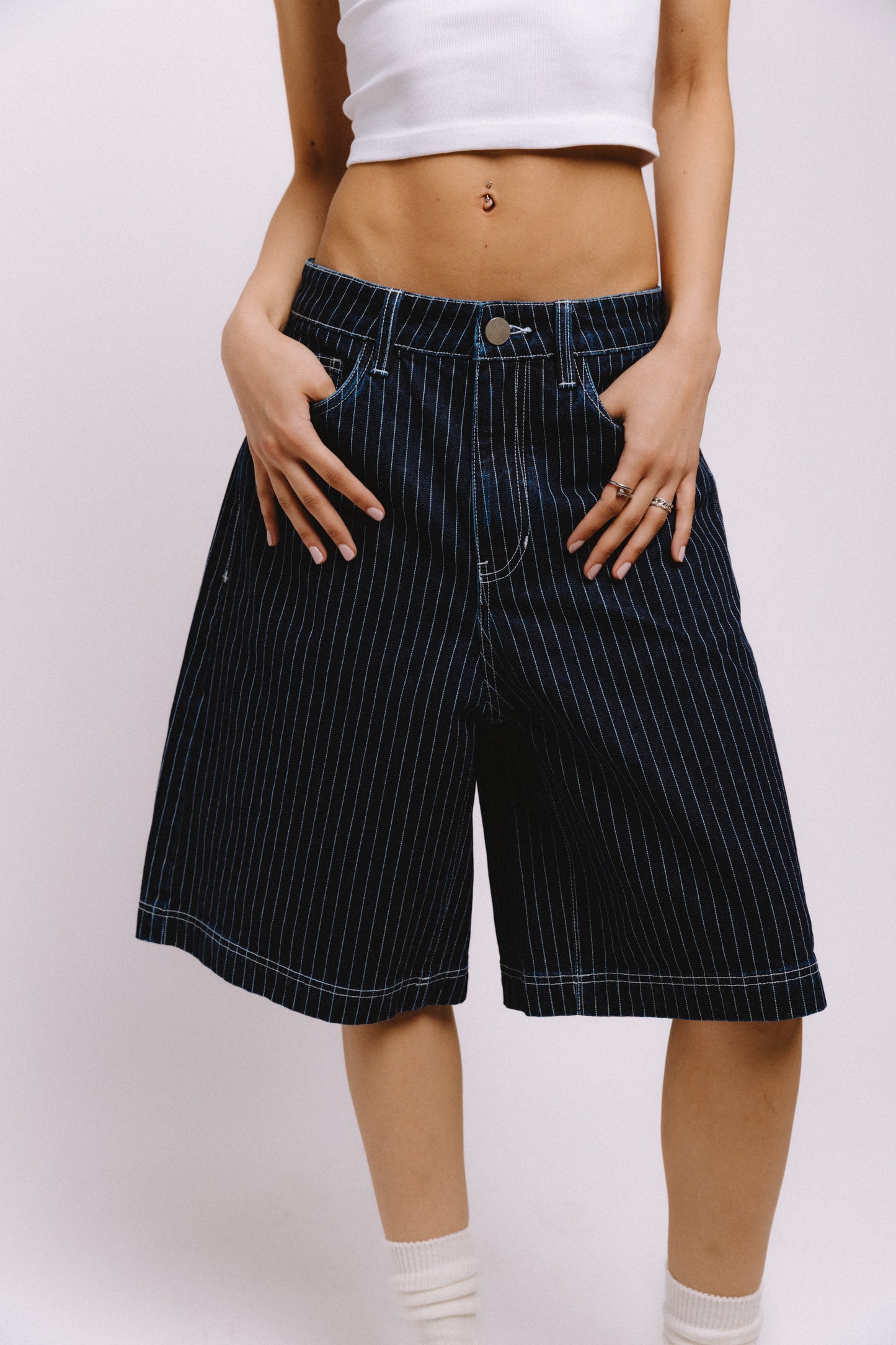 Pinstripe Denim Shorts