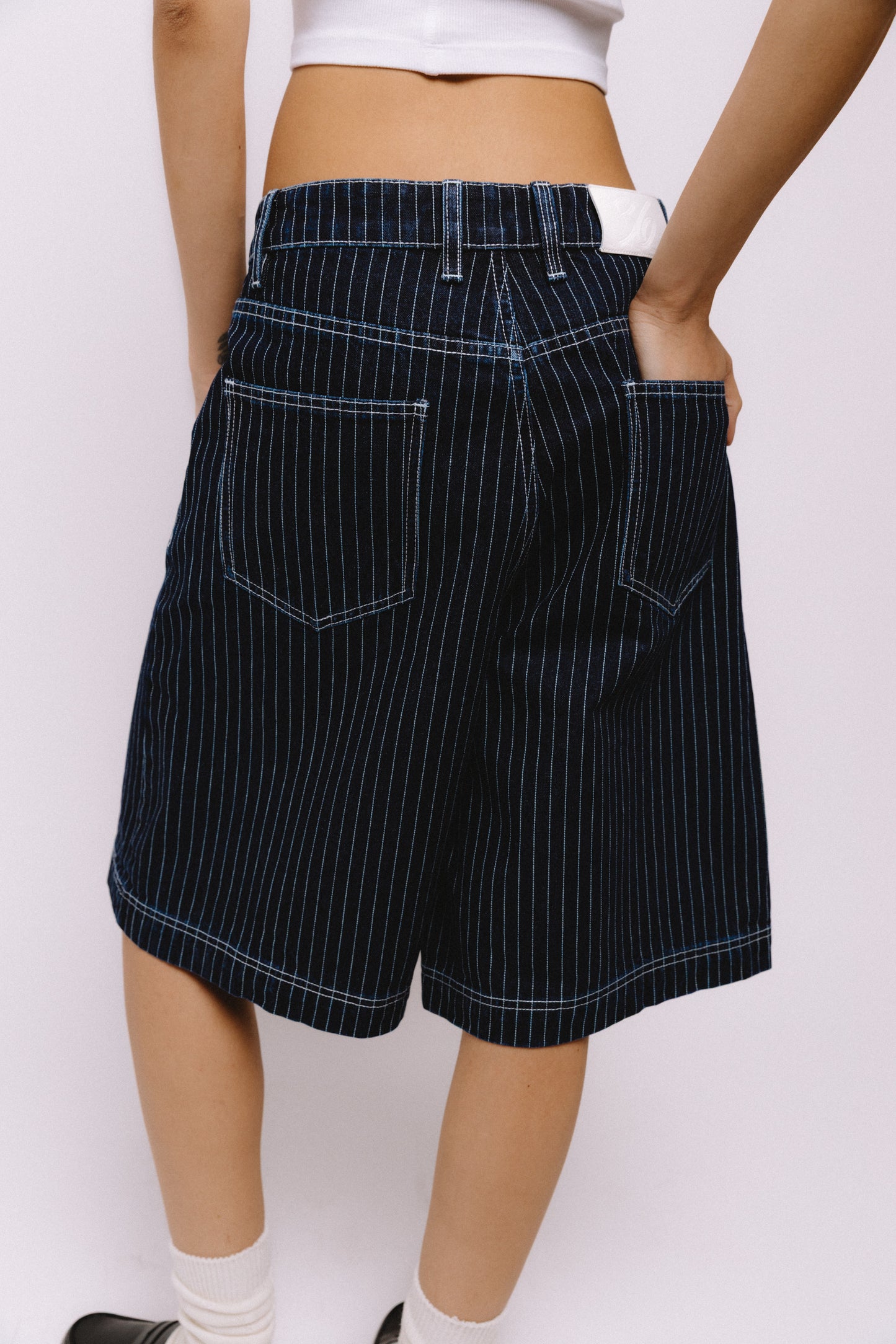 Pinstripe Denim Shorts
